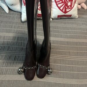 Longchamp Black Heeled Boots with Silver Accents